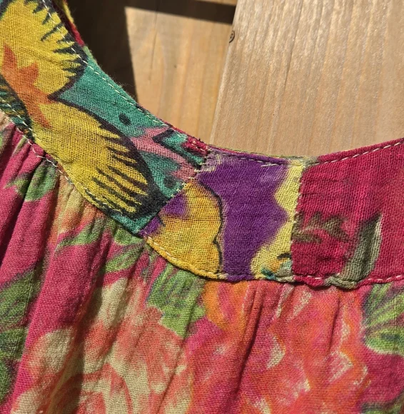 VINTAGE Colorful Patchwork Bohemian Dress / Top Handmade in Nepal - small - Picture 4 of 8